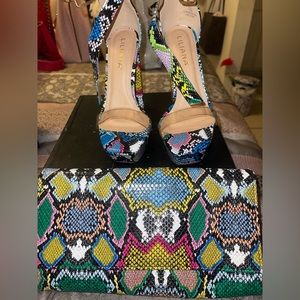 Colorful snake skin heels with matching purse